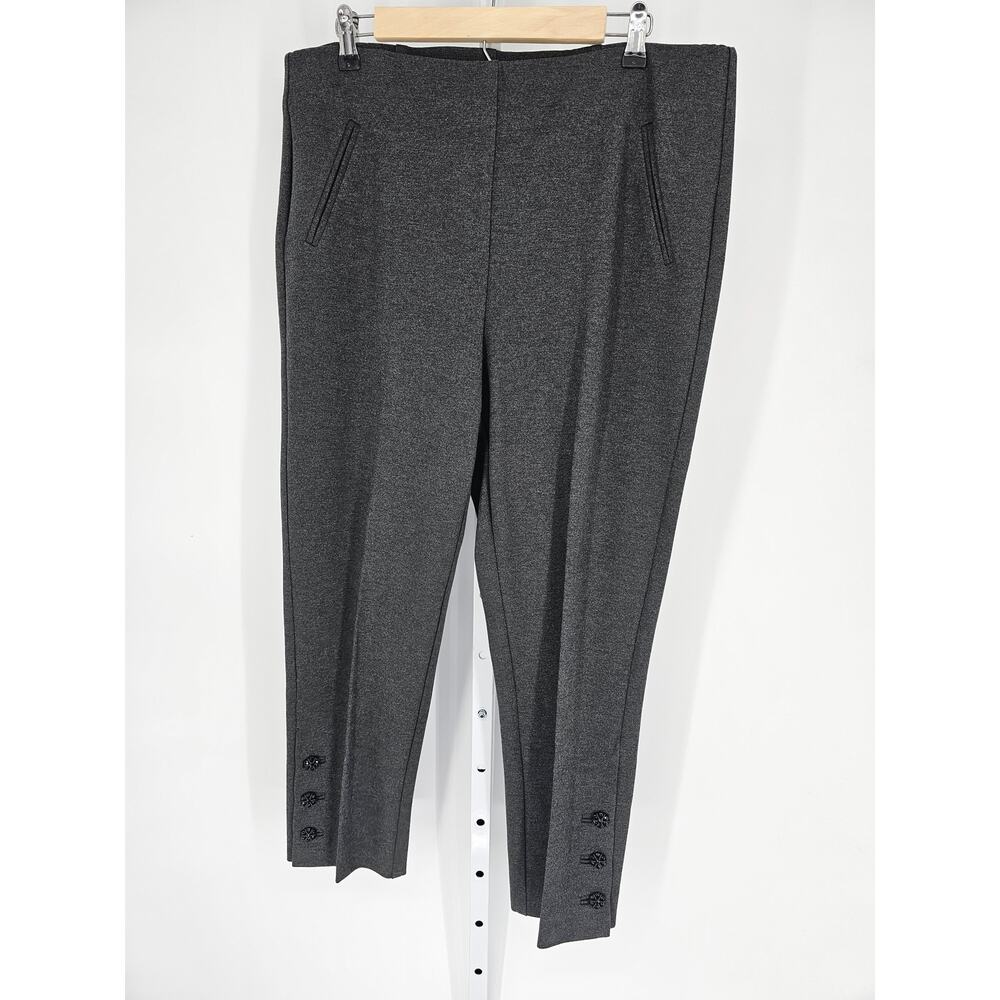 Chico's Women's Gray Heathered Pull On High-Rise Button Leg Trousers Size 2.5